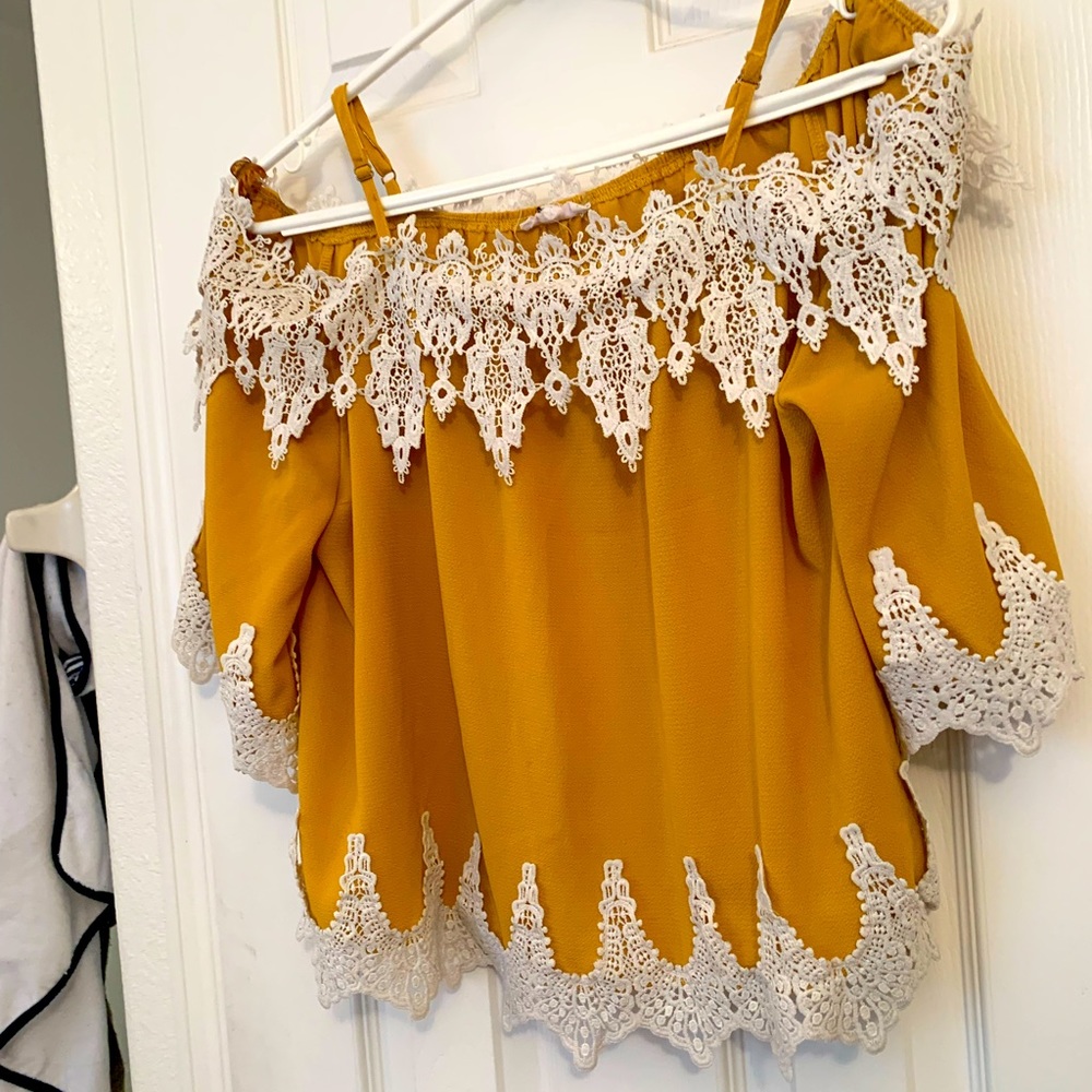 Gold off shoulder strap blouse